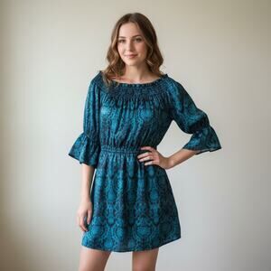 Turquoise Haven Mini Smocked Dress sz S whimsigoth fairy romantic dark stretchy